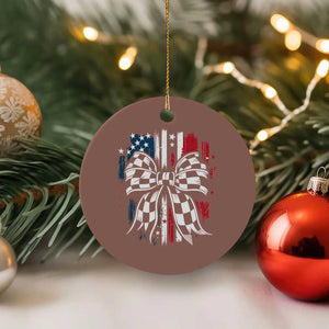 Patriotic Coquette Bow Checkered Flag Race Car Racing Ceramic Ornament TS14 1pc Mocha Print Your Wear