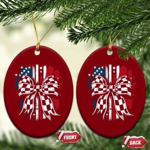 Patriotic Coquette Bow Checkered Flag Race Car Racing Ceramic Ornament TS14 Print Your Wear