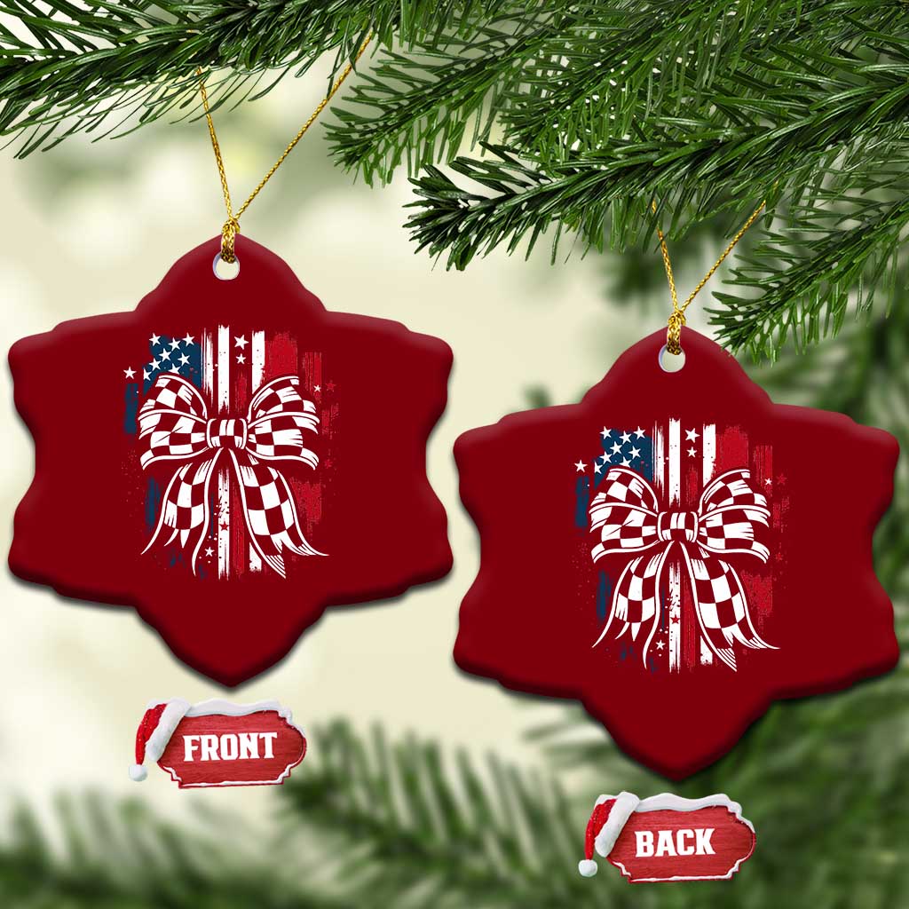 Patriotic Coquette Bow Checkered Flag Race Car Racing Ceramic Ornament TS14 Print Your Wear