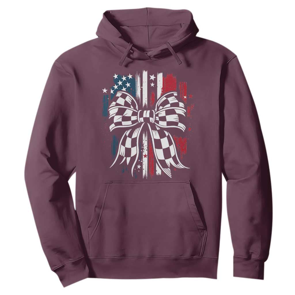 Patriotic Coquette Bow Checkered Flag Race Car Racing Hoodie TS14 Maroon Print Your Wear
