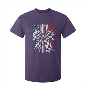 Patriotic Coquette Bow Checkered Flag Race Car Racing T Shirt For Kid TS14 Purple Print Your Wear