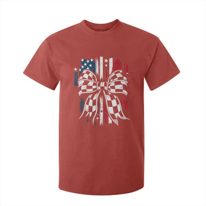 Patriotic Coquette Bow Checkered Flag Race Car Racing T Shirt For Kid TS14 Red Print Your Wear