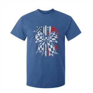 Patriotic Coquette Bow Checkered Flag Race Car Racing T Shirt For Kid TS14 Royal Blue Print Your Wear