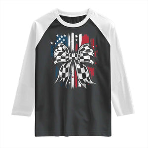 Patriotic Coquette Bow Checkered Flag Race Car Racing Raglan Shirt TS14 Black White Print Your Wear