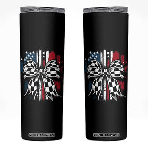 Patriotic Coquette Bow Checkered Flag Race Car Racing Skinny Tumbler TS14 Black Print Your Wear