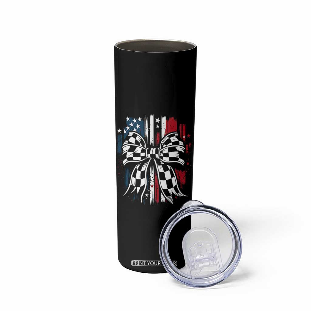 Patriotic Coquette Bow Checkered Flag Race Car Racing Skinny Tumbler TS14 Print Your Wear