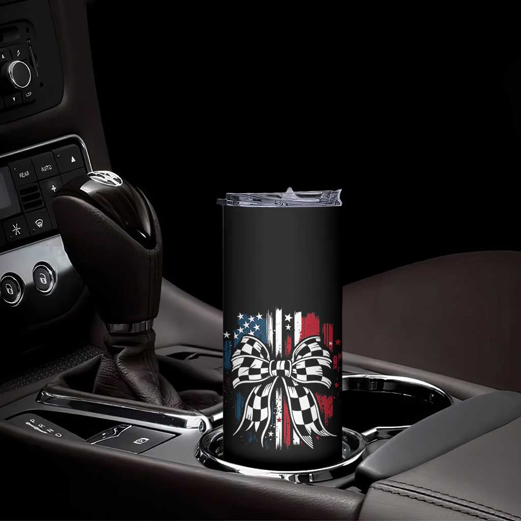 Patriotic Coquette Bow Checkered Flag Race Car Racing Skinny Tumbler TS14 Print Your Wear