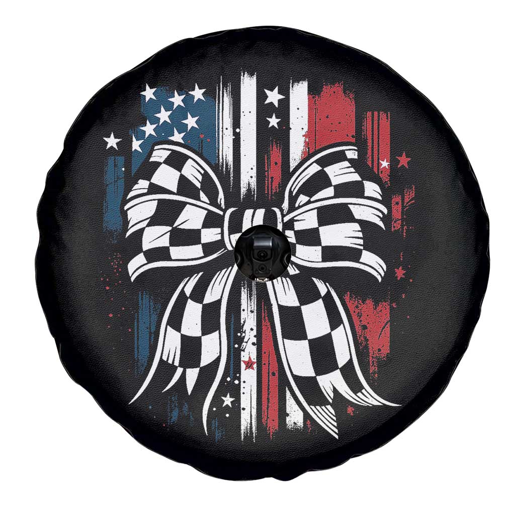 Patriotic Coquette Bow Checkered Flag Race Car Racing Spare Tire Cover TS14 Print Your Wear