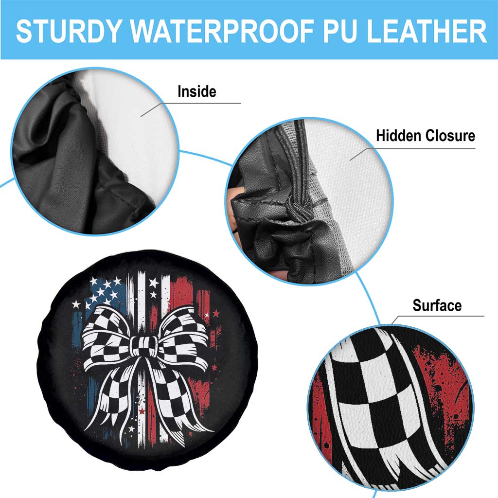 Patriotic Coquette Bow Checkered Flag Race Car Racing Spare Tire Cover TS14 Print Your Wear
