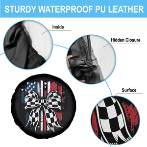 Patriotic Coquette Bow Checkered Flag Race Car Racing Spare Tire Cover TS14 Print Your Wear