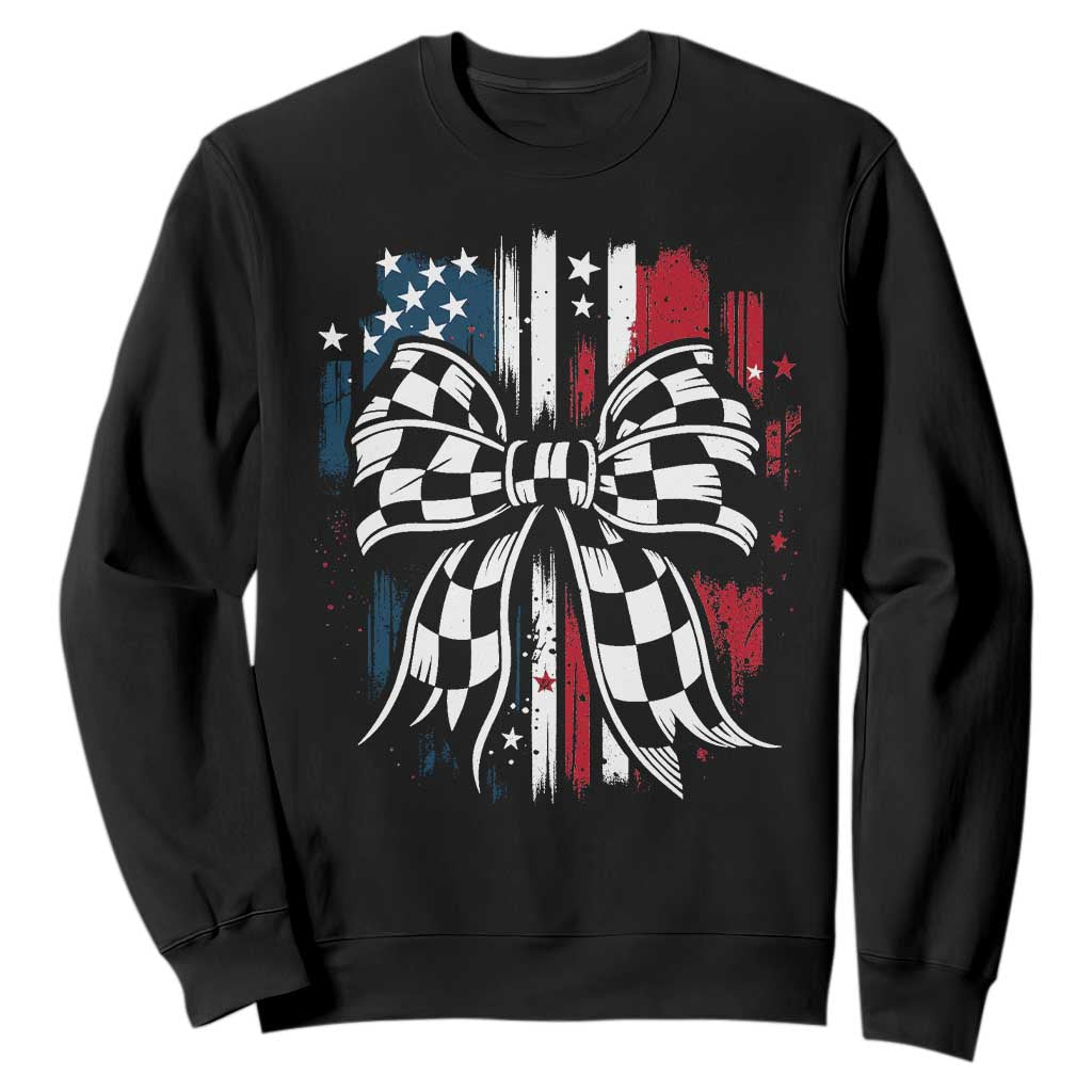 Patriotic Coquette Bow Checkered Flag Race Car Racing Sweatshirt TS14 Black Print Your Wear