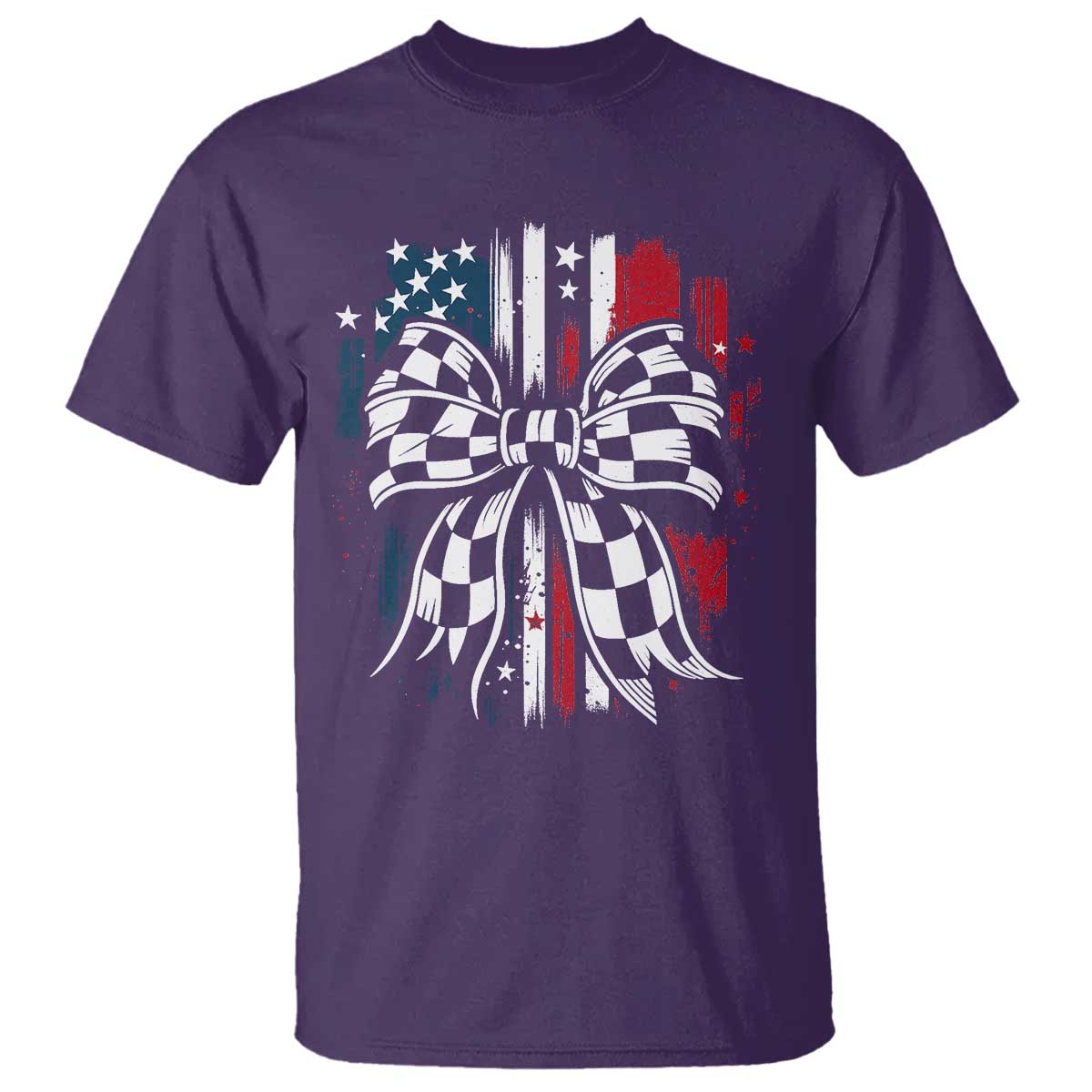 Patriotic Coquette Bow Checkered Flag Race Car Racing T Shirt TS14 Purple Print Your Wear