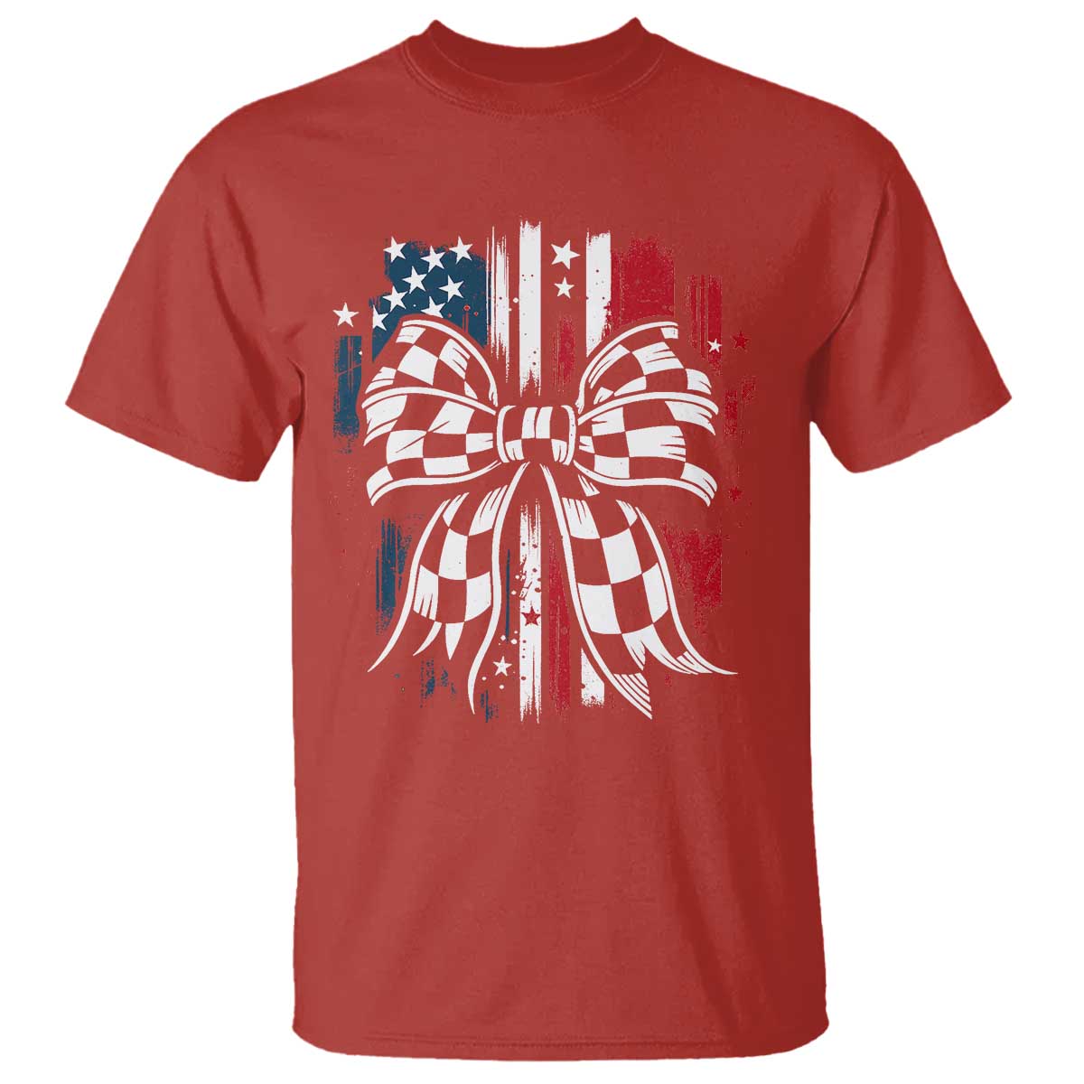 Patriotic Coquette Bow Checkered Flag Race Car Racing T Shirt TS14 Red Print Your Wear