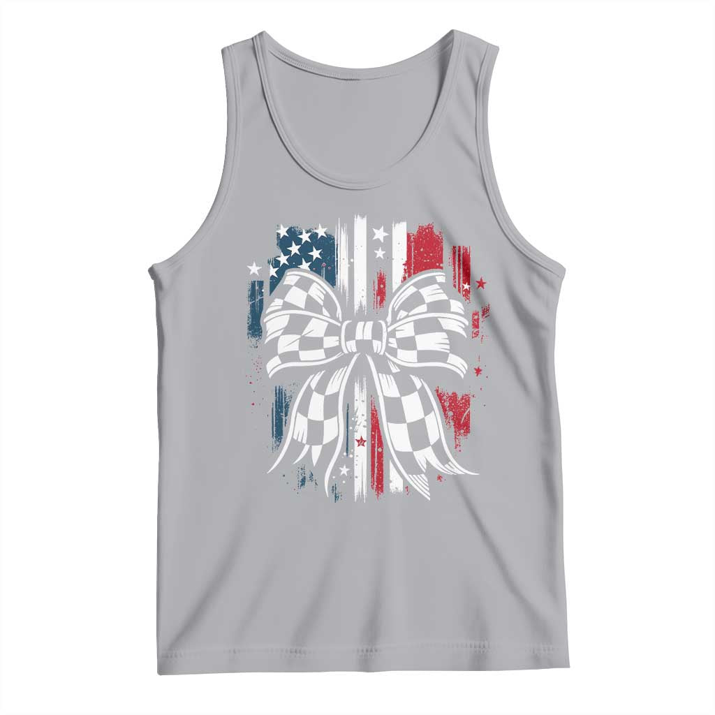 Patriotic Coquette Bow Checkered Flag Race Car Racing Tank Top TS14 Athletic Heather Print Your Wear