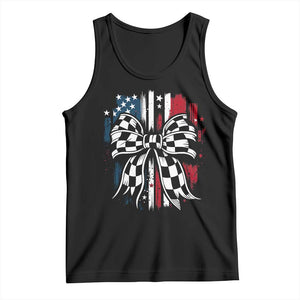Patriotic Coquette Bow Checkered Flag Race Car Racing Tank Top TS14 Black Print Your Wear