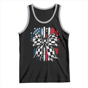 Patriotic Coquette Bow Checkered Flag Race Car Racing Tank Top TS14 Black Athletic Heather Print Your Wear