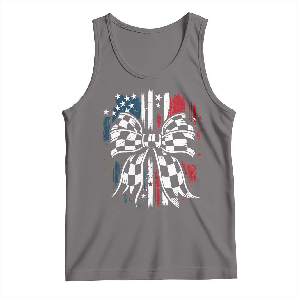Patriotic Coquette Bow Checkered Flag Race Car Racing Tank Top TS14 Deep Heather Print Your Wear