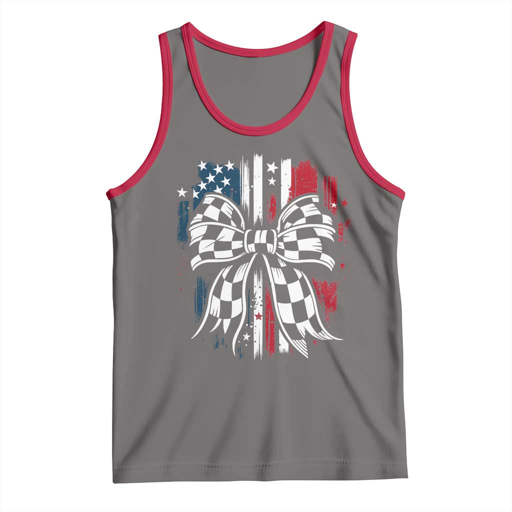 Patriotic Coquette Bow Checkered Flag Race Car Racing Tank Top TS14 Deep Heather Red Print Your Wear