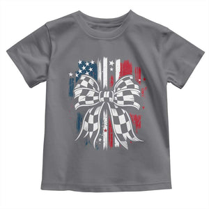 Patriotic Coquette Bow Checkered Flag Race Car Racing Toddler T Shirt TS14 Charcoal Print Your Wear