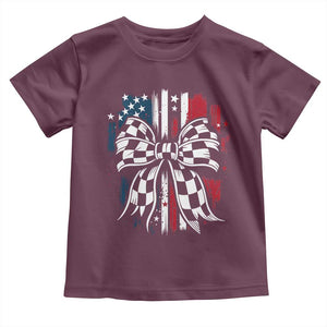 Patriotic Coquette Bow Checkered Flag Race Car Racing Toddler T Shirt TS14 Maroon Print Your Wear