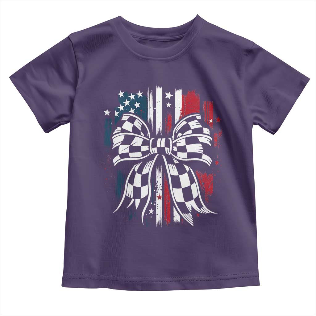 Patriotic Coquette Bow Checkered Flag Race Car Racing Toddler T Shirt TS14 Purple Print Your Wear