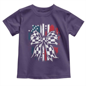 Patriotic Coquette Bow Checkered Flag Race Car Racing Toddler T Shirt TS14 Purple Print Your Wear