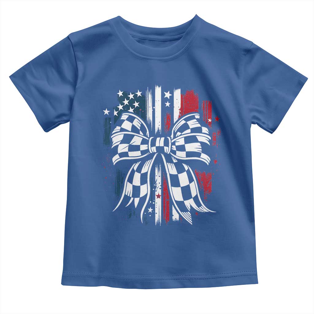 Patriotic Coquette Bow Checkered Flag Race Car Racing Toddler T Shirt TS14 Royal Blue Print Your Wear