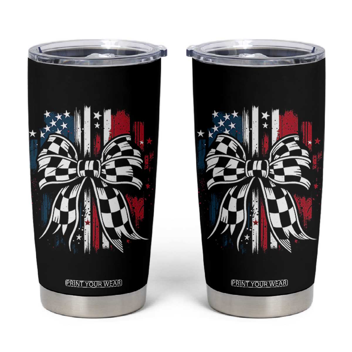 Patriotic Coquette Bow Checkered Flag Race Car Racing Tumbler Cup TS14 Black Print Your Wear