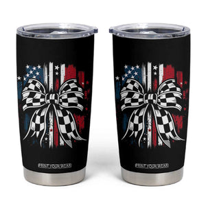 Patriotic Coquette Bow Checkered Flag Race Car Racing Tumbler Cup TS14 Black Print Your Wear