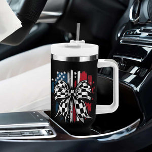 Patriotic Coquette Bow Checkered Flag Race Car Racing Tumbler With Handle TS14 Print Your Wear