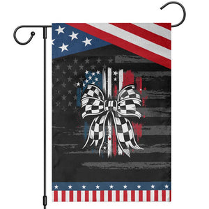 Patriotic Coquette Bow Checkered Flag Race Car Racing Garden Flag TS14 Distressed Black Blue Print Your Wear