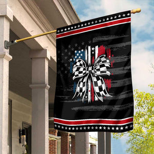 Patriotic Coquette Bow Checkered Flag Race Car Racing Garden Flag TS14 Distressed Black Red Print Your Wear