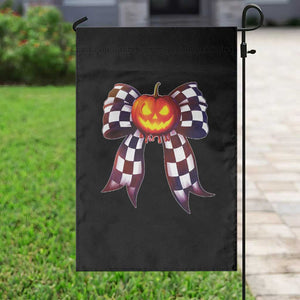 Race Car Halloween Garden Flag Pumpkin Checkered Coquette Bow TS14 Print Your Wear
