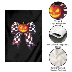 Race Car Halloween Garden Flag Pumpkin Checkered Coquette Bow TS14 Print Your Wear