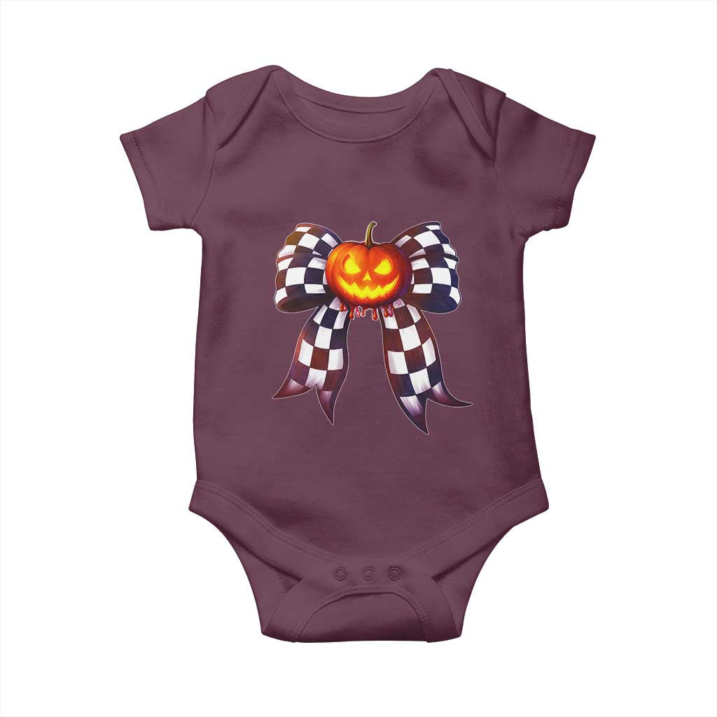 Race Car Halloween Baby Onesie Pumpkin Checkered Coquette Bow TS14 Maroon Print Your Wear
