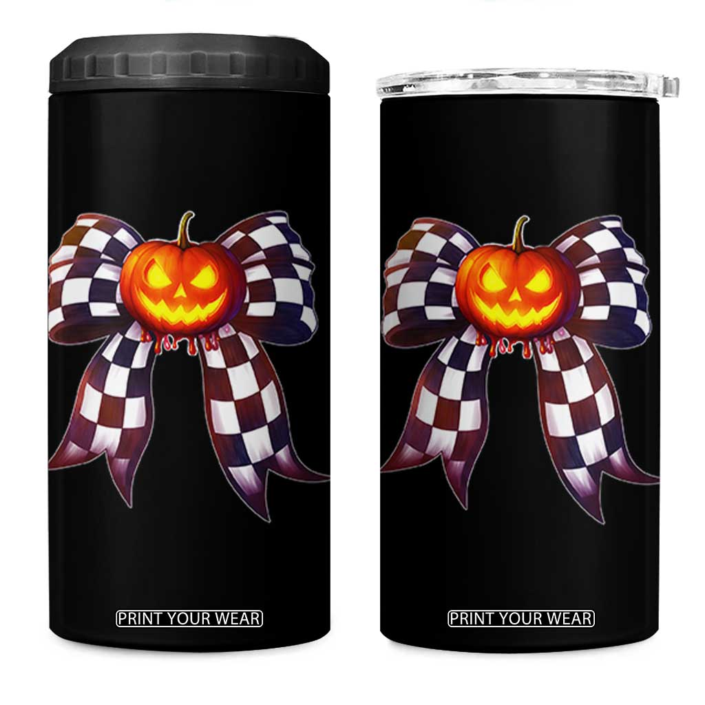 Race Car Halloween 4 in 1 Can Cooler Tumbler Pumpkin Checkered Coquette Bow TS14 One Size: 16 oz Black Print Your Wear
