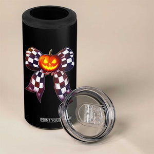 Race Car Halloween 4 in 1 Can Cooler Tumbler Pumpkin Checkered Coquette Bow TS14 Print Your Wear