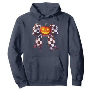 Race Car Halloween Hoodie Pumpkin Checkered Coquette Bow TS14 Navy Print Your Wear