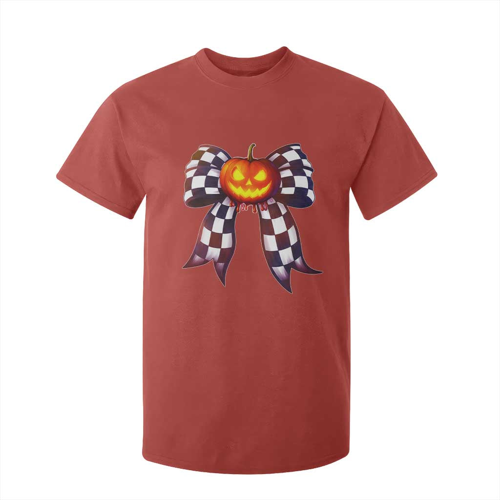 Race Car Halloween T Shirt For Kid Pumpkin Checkered Coquette Bow TS14 Red Print Your Wear