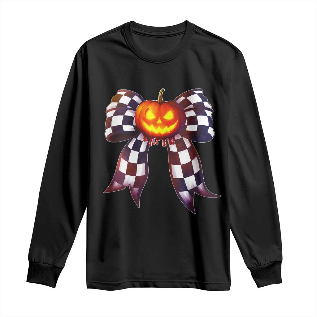 Race Car Halloween Long Sleeve Shirt Pumpkin Checkered Coquette Bow TS14 Black Print Your Wear