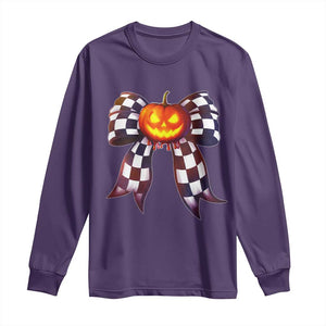 Race Car Halloween Long Sleeve Shirt Pumpkin Checkered Coquette Bow TS14 Purple Print Your Wear