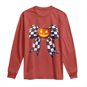 Race Car Halloween Long Sleeve Shirt Pumpkin Checkered Coquette Bow TS14 Red Print Your Wear