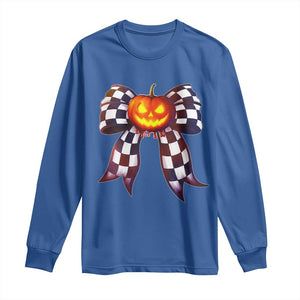 Race Car Halloween Long Sleeve Shirt Pumpkin Checkered Coquette Bow TS14 Royal Blue Print Your Wear