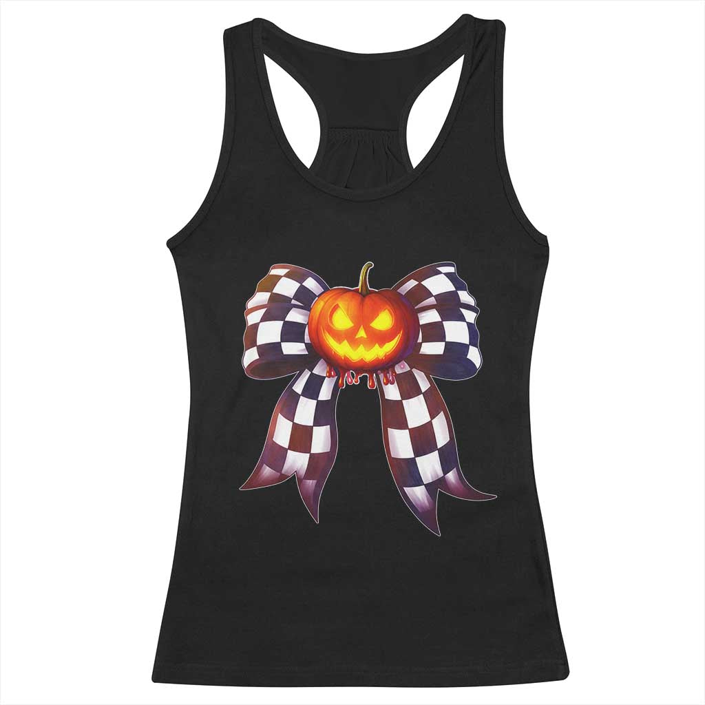 Race Car Halloween Racerback Tank Top Pumpkin Checkered Coquette Bow TS14 Black Print Your Wear