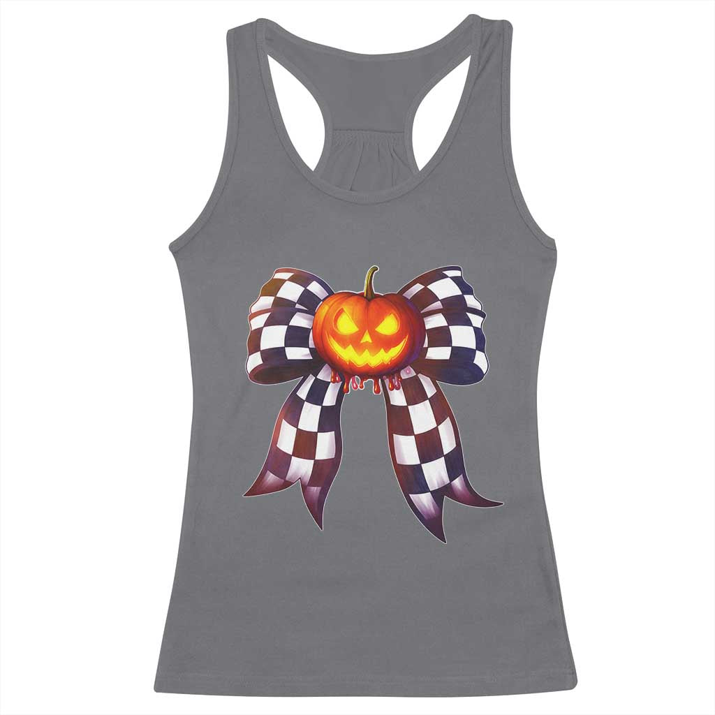 Race Car Halloween Racerback Tank Top Pumpkin Checkered Coquette Bow TS14 Charcoal Print Your Wear