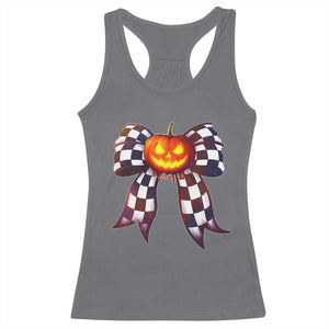 Race Car Halloween Racerback Tank Top Pumpkin Checkered Coquette Bow TS14 Charcoal Print Your Wear