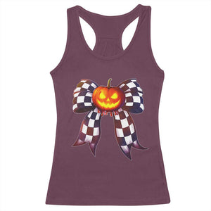 Race Car Halloween Racerback Tank Top Pumpkin Checkered Coquette Bow TS14 Maroon Print Your Wear