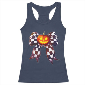 Race Car Halloween Racerback Tank Top Pumpkin Checkered Coquette Bow TS14 Navy Print Your Wear