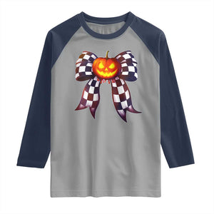 Race Car Halloween Raglan Shirt Pumpkin Checkered Coquette Bow TS14 Sport Gray Navy Print Your Wear