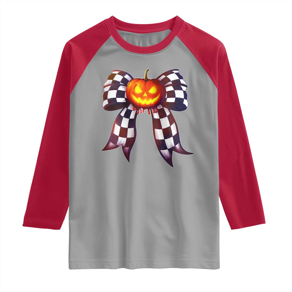 Race Car Halloween Raglan Shirt Pumpkin Checkered Coquette Bow TS14 Sport Gray Red Print Your Wear